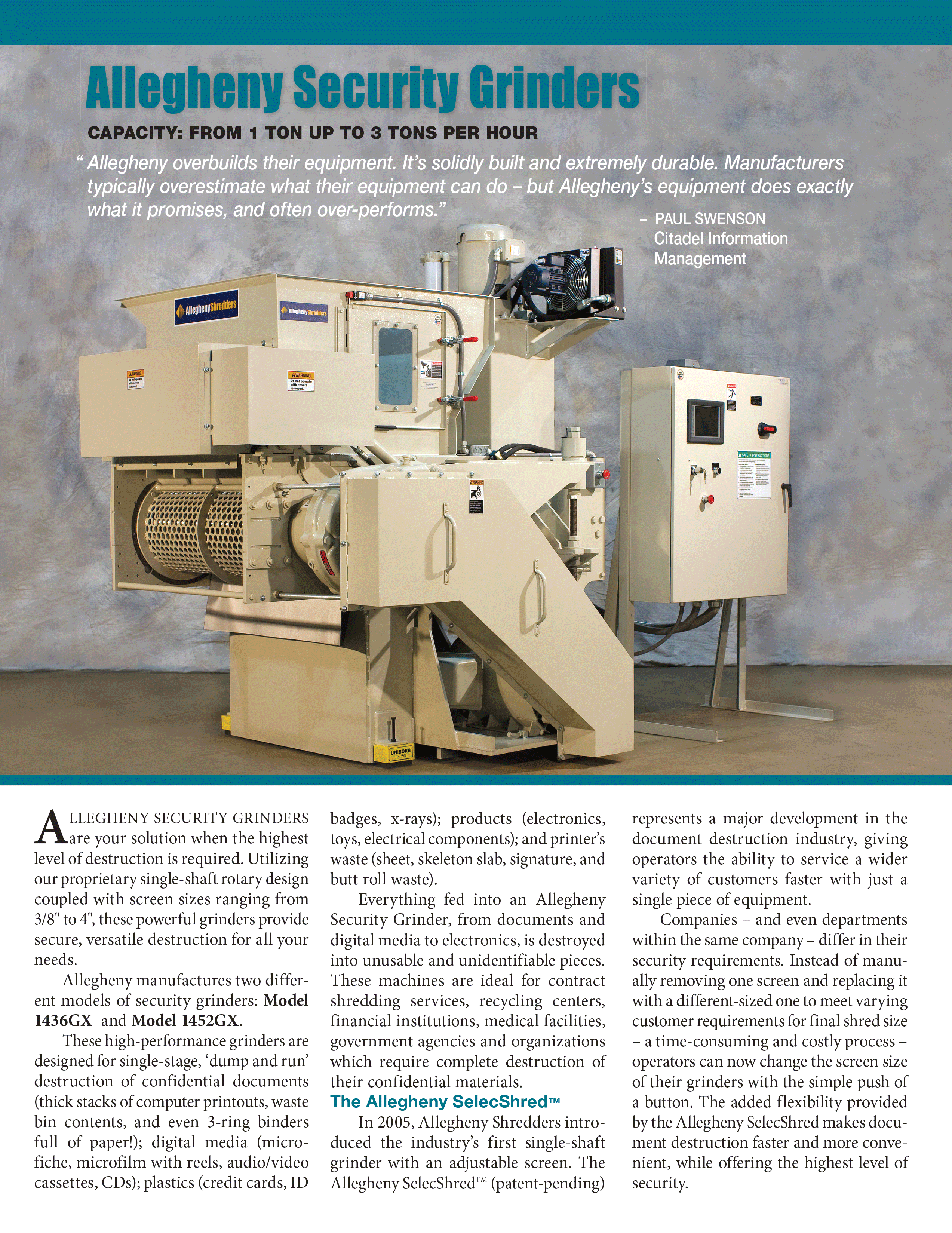 Learn more about Security Grinders in the Allegheny Brochure.